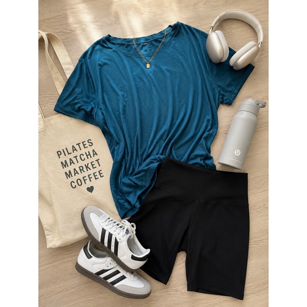 Free People We The Free Teal Relaxed Tee Raw Hem Casual Cool Girl Top S